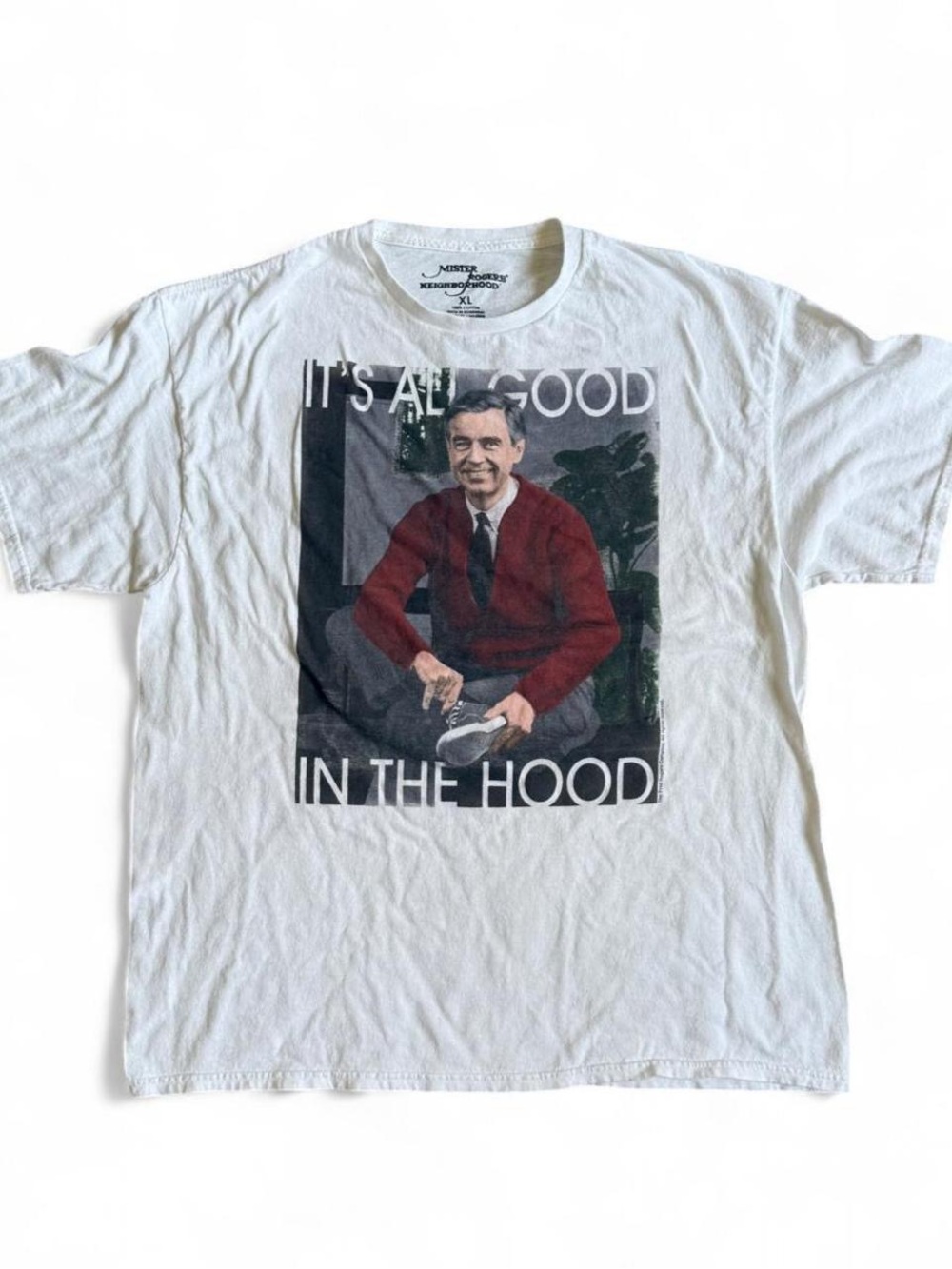 Mr. Rogers White Graphic Men's T-Shirt with Red Sweater Print